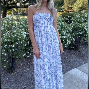 Skies Are Blue Floral Maxi Dress in Blue and White